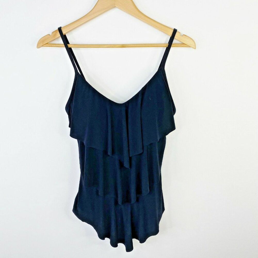 Magicsuit Swim TOP Black Tankini Swimsuit Womens Size 8 Tiered Front